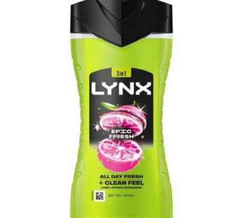 Lynx 3 in 1 Epic Fresh Boost Body, Face, Hair Wash 225ml