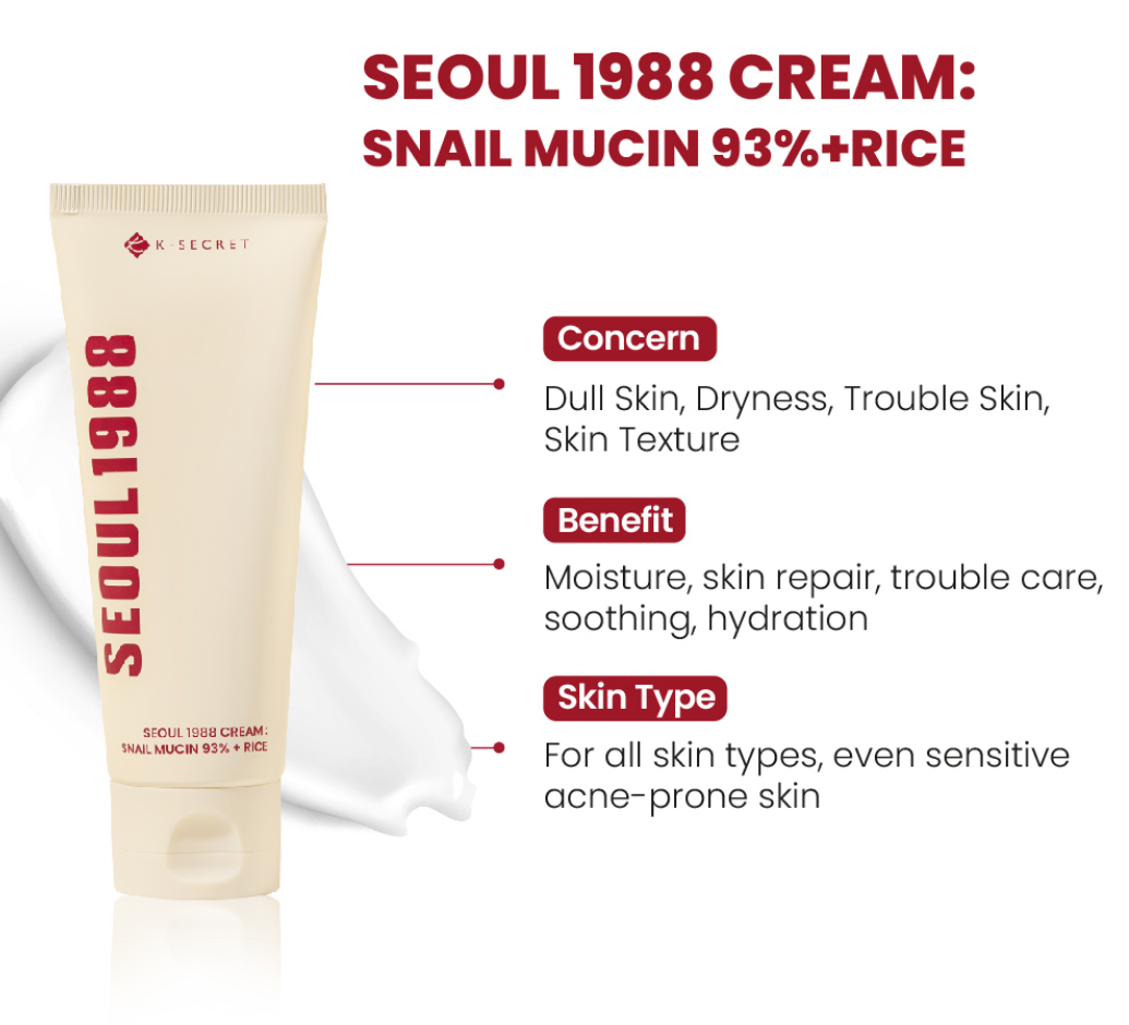 ksecret Seoul 1988 Cream : Snail Mucin 93+Rice 100ml - Image 3